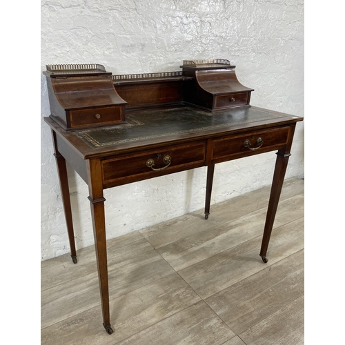 26 - An Edwardian inlaid mahogany and green leather writing desk - approx. 92cm high x 91cm wide x 51cm d... 