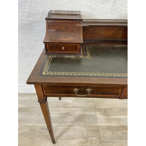 26 - An Edwardian inlaid mahogany and green leather writing desk - approx. 92cm high x 91cm wide x 51cm d... 