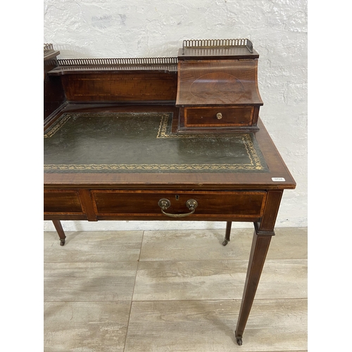 26 - An Edwardian inlaid mahogany and green leather writing desk - approx. 92cm high x 91cm wide x 51cm d... 