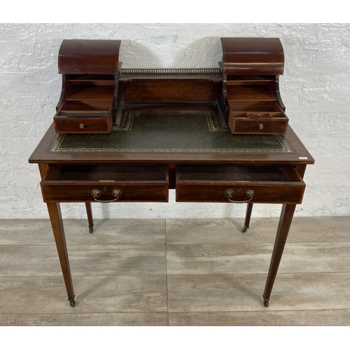 26 - An Edwardian inlaid mahogany and green leather writing desk - approx. 92cm high x 91cm wide x 51cm d... 