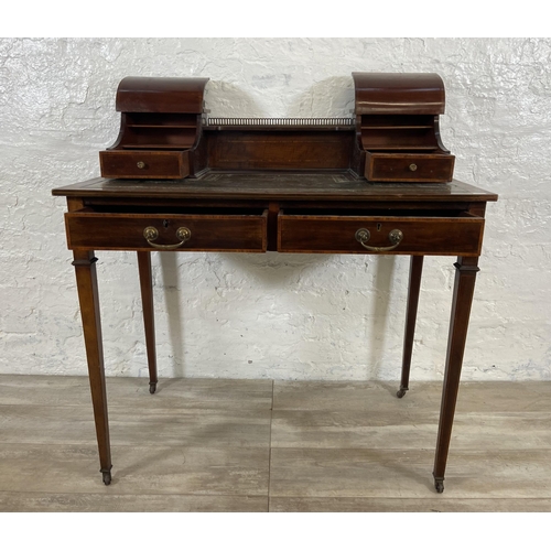 26 - An Edwardian inlaid mahogany and green leather writing desk - approx. 92cm high x 91cm wide x 51cm d... 