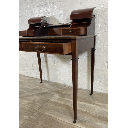 26 - An Edwardian inlaid mahogany and green leather writing desk - approx. 92cm high x 91cm wide x 51cm d... 