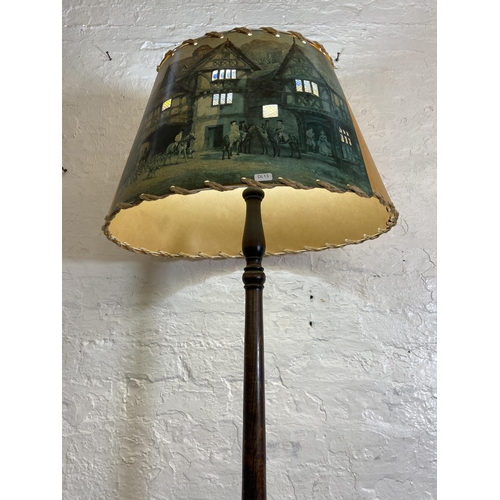 32 - A mid 20th century beech standard lamp with circular base and shade - approx. 174cm high