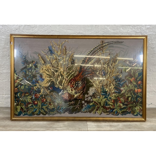 34 - A gilt framed pheasant tapestry - approx. 86cm high x 132cm wide