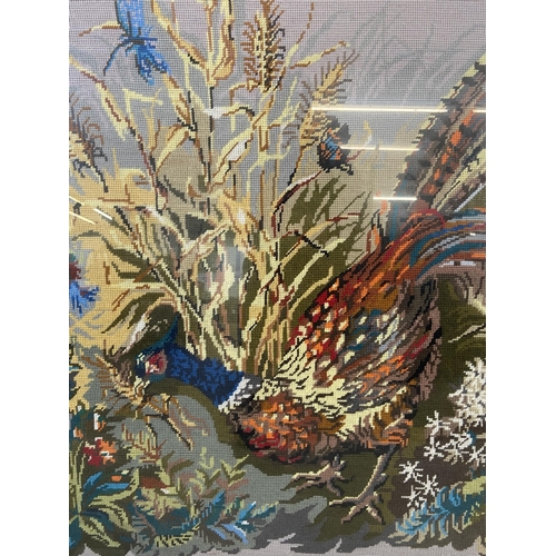 34 - A gilt framed pheasant tapestry - approx. 86cm high x 132cm wide