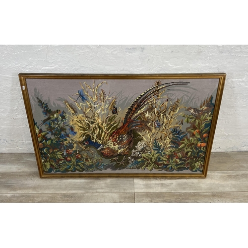 34 - A gilt framed pheasant tapestry - approx. 86cm high x 132cm wide