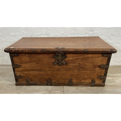 35 - A 19th century teak blanket box/sea chest - approx. 40cm high x 89cm wide x 41cm deep