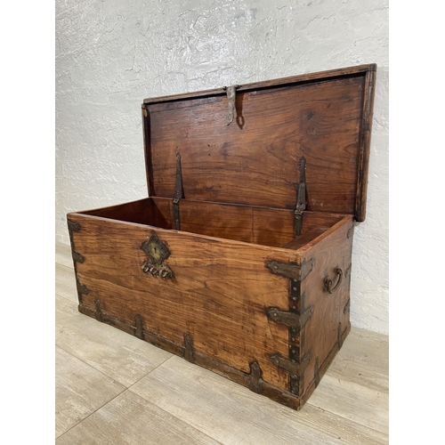 35 - A 19th century teak blanket box/sea chest - approx. 40cm high x 89cm wide x 41cm deep