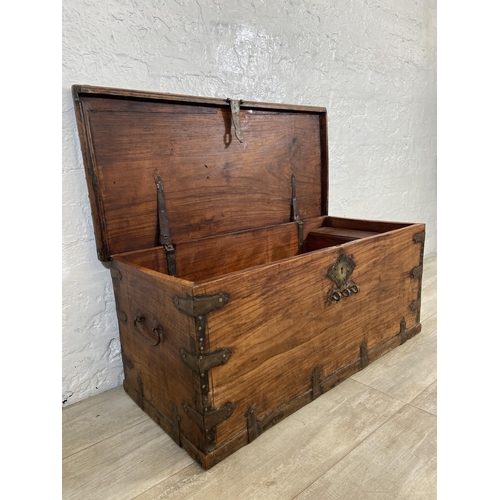 35 - A 19th century teak blanket box/sea chest - approx. 40cm high x 89cm wide x 41cm deep