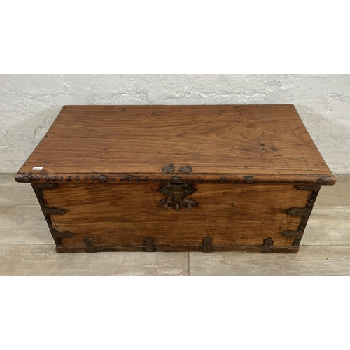 35 - A 19th century teak blanket box/sea chest - approx. 40cm high x 89cm wide x 41cm deep