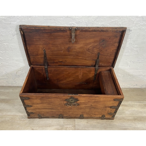 35 - A 19th century teak blanket box/sea chest - approx. 40cm high x 89cm wide x 41cm deep