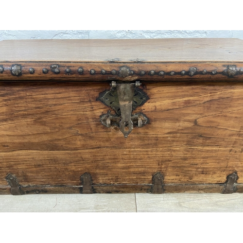 35 - A 19th century teak blanket box/sea chest - approx. 40cm high x 89cm wide x 41cm deep