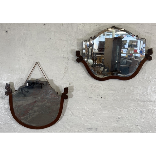 36 - Two early 20th century part walnut framed bevelled edge wall mirrors  - largest approx. 55cm high x ... 