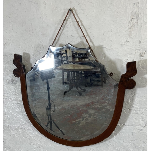 36 - Two early 20th century part walnut framed bevelled edge wall mirrors  - largest approx. 55cm high x ... 