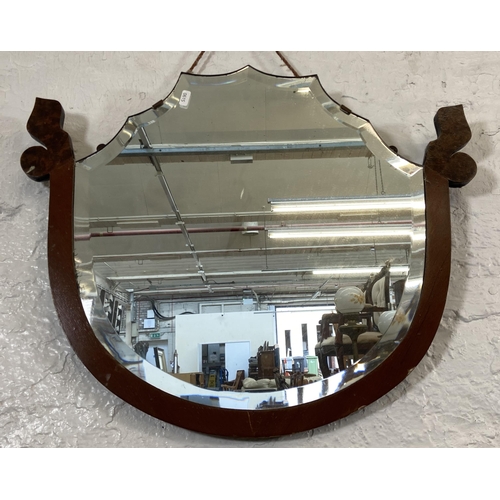 36 - Two early 20th century part walnut framed bevelled edge wall mirrors  - largest approx. 55cm high x ... 