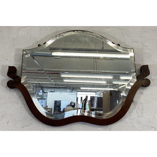 36 - Two early 20th century part walnut framed bevelled edge wall mirrors  - largest approx. 55cm high x ... 