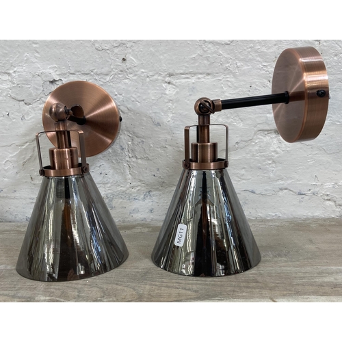 45 - Seven pieces of lighting to include Laura Ashley Home table lamp, pair of copper effect and smoked g... 