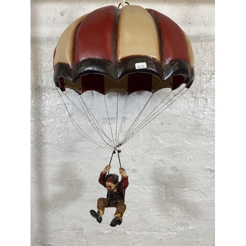 54 - A 1970s Allan Agohob hand painted plaster and resin parachute and clown hanging figurine - approx. 7... 