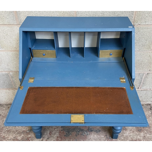 58 - An early/mid 20th century blue and gold painted bureau - approx. 102cm high x 76cm wide x 44cm deep