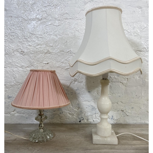 59 - Two mid 20th century table lamps, one glass and one alabaster