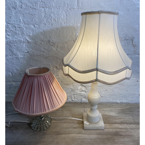 59 - Two mid 20th century table lamps, one glass and one alabaster