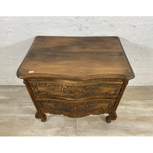 7 - A French Louis XV style carved walnut chest of drawers on cabriole supports - approx. 67cm high x 71... 