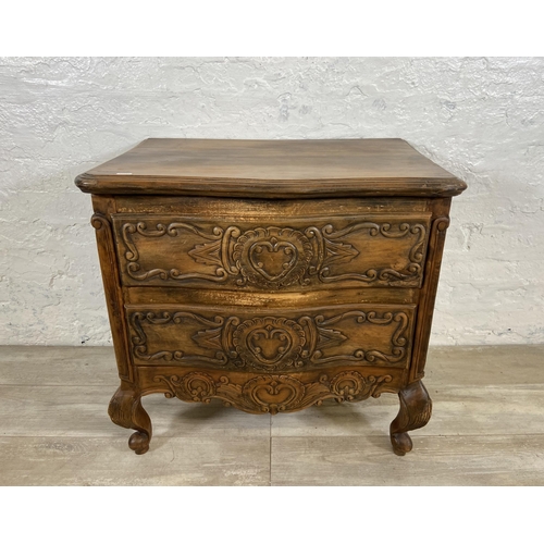 7 - A French Louis XV style carved walnut chest of drawers on cabriole supports - approx. 67cm high x 71... 