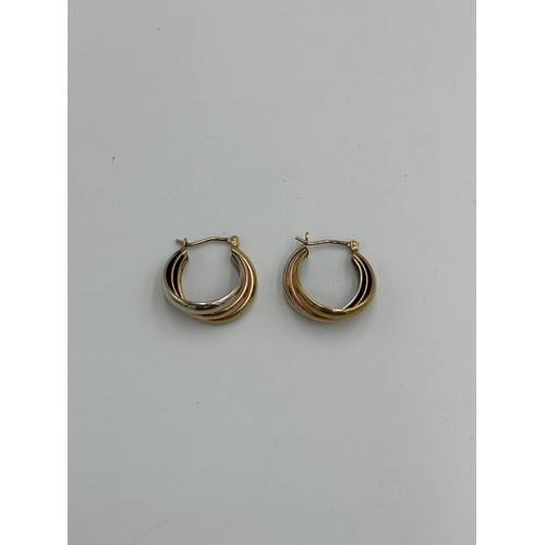 2153 - Two pairs of earrings, one 9ct tri-colour gold and one .925 silver moonstone set - approx. gross gol... 