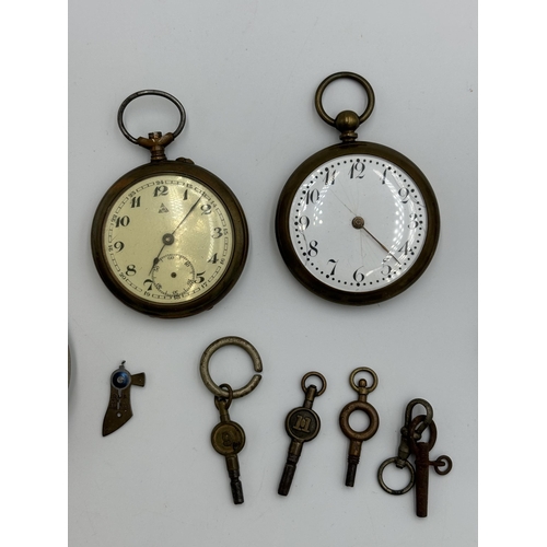 2176 - Three vintage pocket watches with accessories to include Bentima etc.