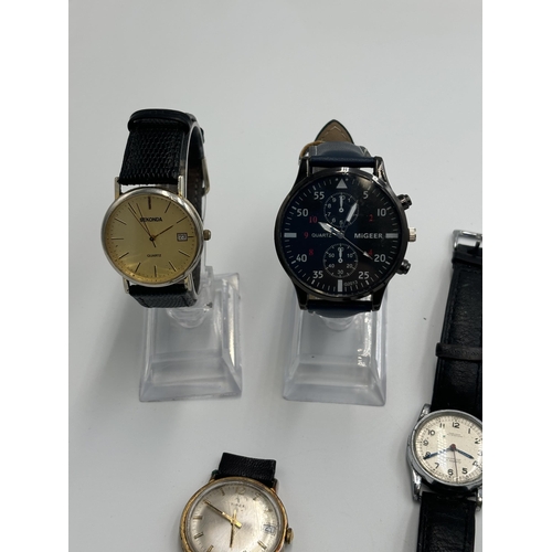 2193 - Seven men's wristwatches to include Melody digital alarm, Timex hand wind, Ingersoll hand wind, Spel... 