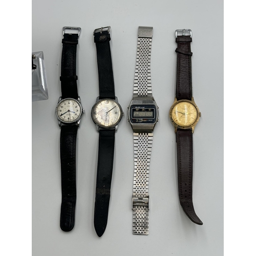 2193 - Seven men's wristwatches to include Melody digital alarm, Timex hand wind, Ingersoll hand wind, Spel... 