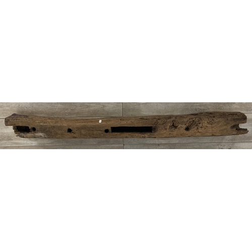 107 - A rustic oak mantel piece - approx. 145cm long