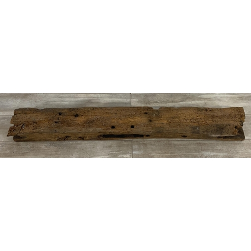 107 - A rustic oak mantel piece - approx. 145cm long