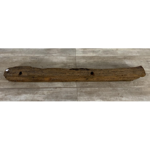 107 - A rustic oak mantel piece - approx. 145cm long