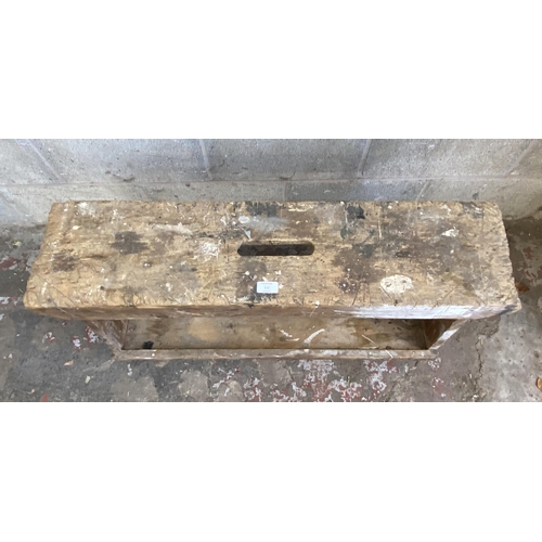 112 - An early 20th century pine work bench - approx. 57cm high x 22cm wide x 90cm long