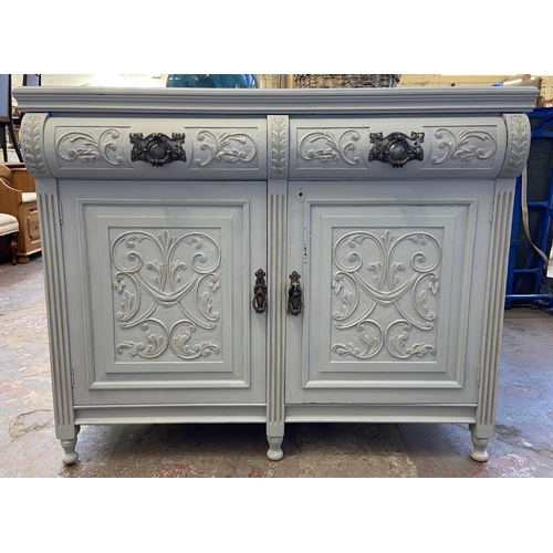 113 - A late Victorian/Edwardian carved and grey painted sideboard - approx. 97cm high x 120cm wide x 48cm... 