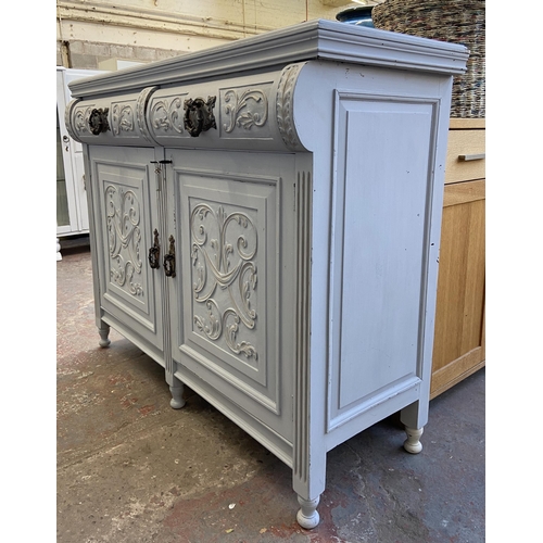 113 - A late Victorian/Edwardian carved and grey painted sideboard - approx. 97cm high x 120cm wide x 48cm... 