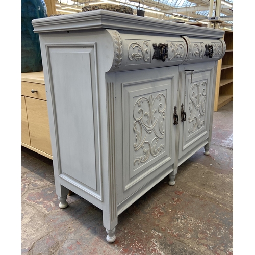 113 - A late Victorian/Edwardian carved and grey painted sideboard - approx. 97cm high x 120cm wide x 48cm... 