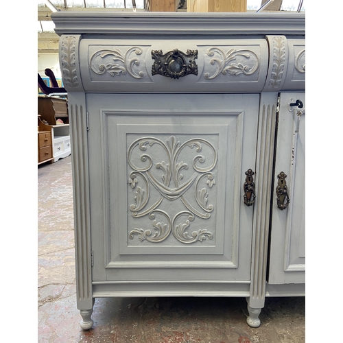 113 - A late Victorian/Edwardian carved and grey painted sideboard - approx. 97cm high x 120cm wide x 48cm... 