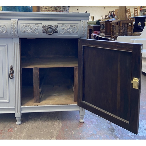 113 - A late Victorian/Edwardian carved and grey painted sideboard - approx. 97cm high x 120cm wide x 48cm... 