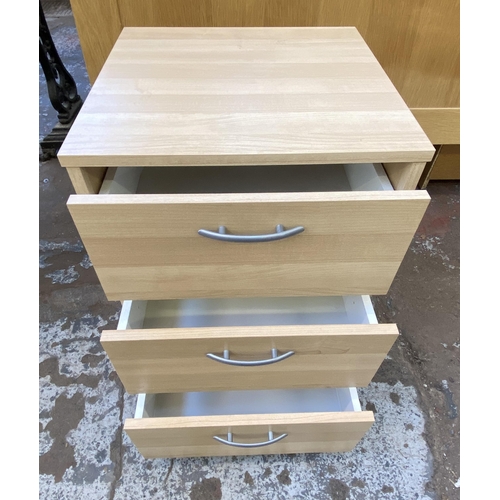 119 - Three pieces of furniture, one beech two drawer filing cabinet, one beech effect bedside chest of th... 