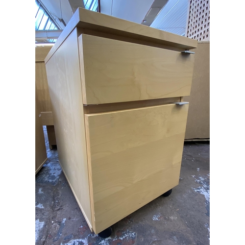 119 - Three pieces of furniture, one beech two drawer filing cabinet, one beech effect bedside chest of th... 