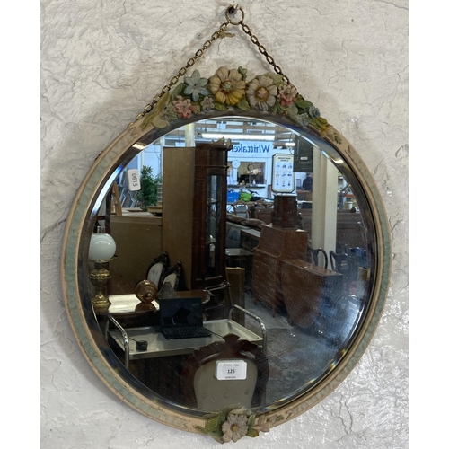 126 - A mid 20th century plaster framed bevelled edge circular wall mirror - approx. 43cm diameter