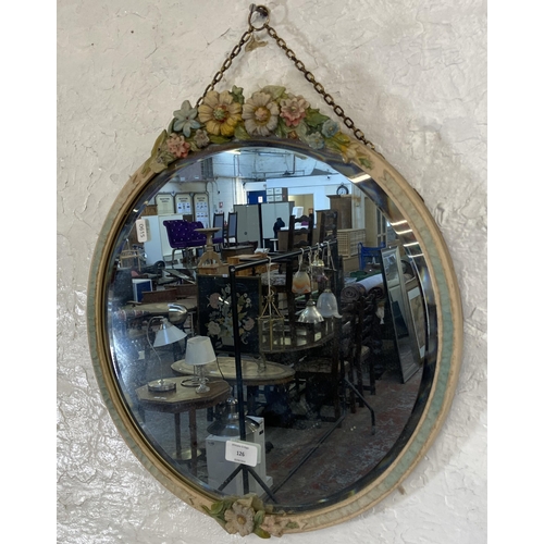 126 - A mid 20th century plaster framed bevelled edge circular wall mirror - approx. 43cm diameter