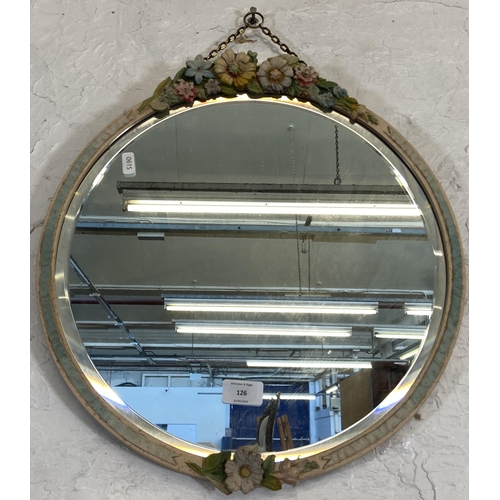 126 - A mid 20th century plaster framed bevelled edge circular wall mirror - approx. 43cm diameter