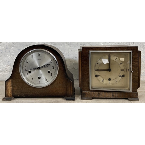 135 - Two early/mid 20th century oak cased Westminster Chime mantel clocks