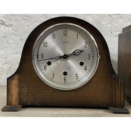 135 - Two early/mid 20th century oak cased Westminster Chime mantel clocks