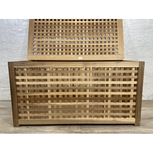 138 - A beech lattice work rectangular blanket box - approx. 50cm high x 98cm wide x 50cm deep