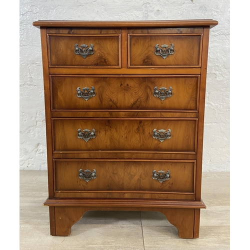 169 - A yew wood miniature chest of drawers - approx. 50.5cm high x 45cm wide x 33.5cm deep