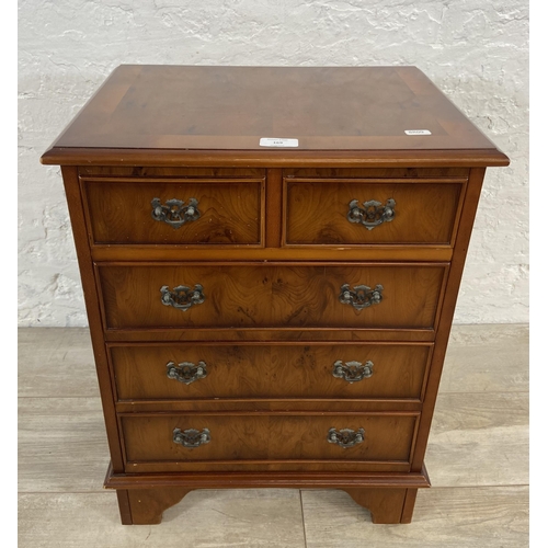 169 - A yew wood miniature chest of drawers - approx. 50.5cm high x 45cm wide x 33.5cm deep